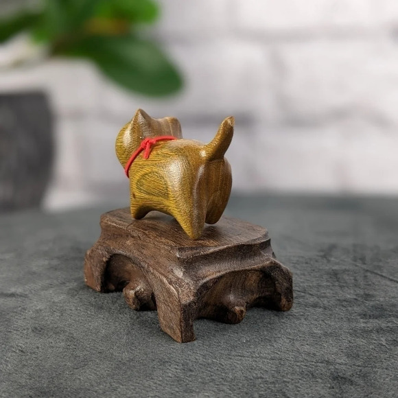 Wooden hand carved kitty cat feline figurine statue - Picture 5 of 7
